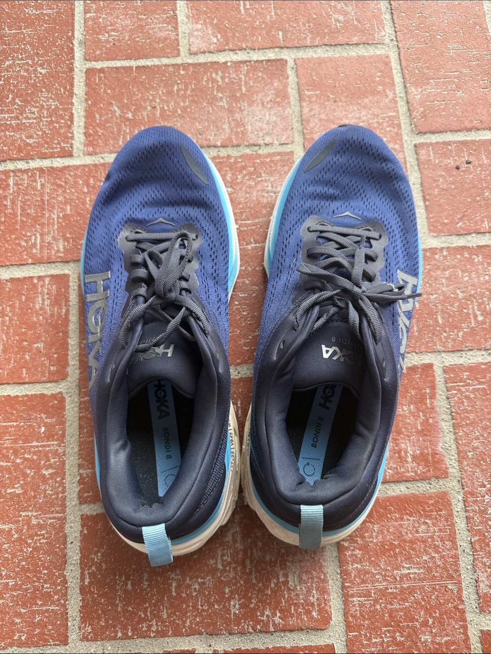 Hoka Men's Navy and Light Blue Bondi Running Shoes